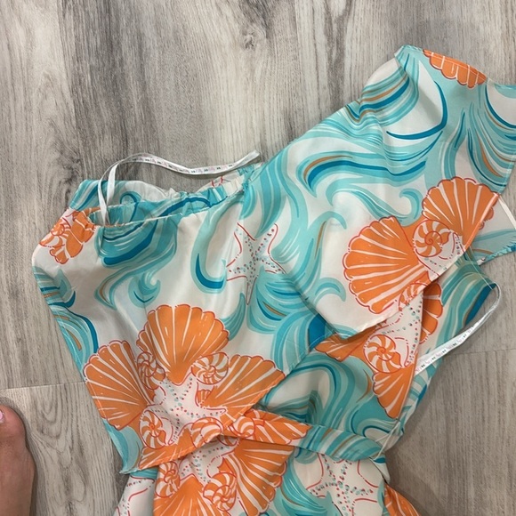 Lilly Pulitzer Orange and Blue Ruched One-Shoulder Sundress silk size 4 - Picture 2 of 7